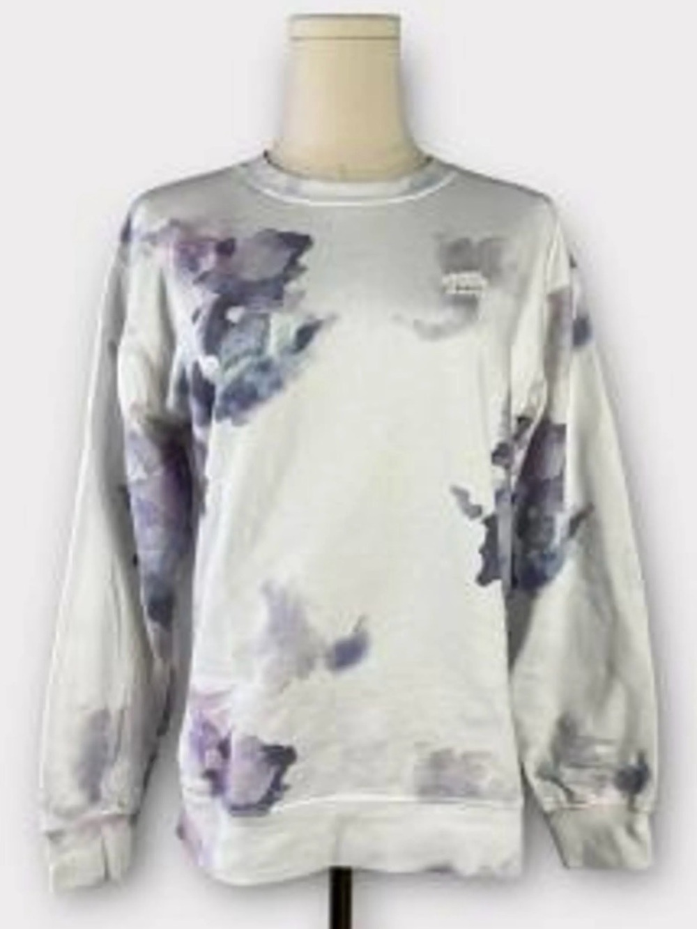 Roots Women's Light Gray Tie-Dye Crewneck with Purple Accents